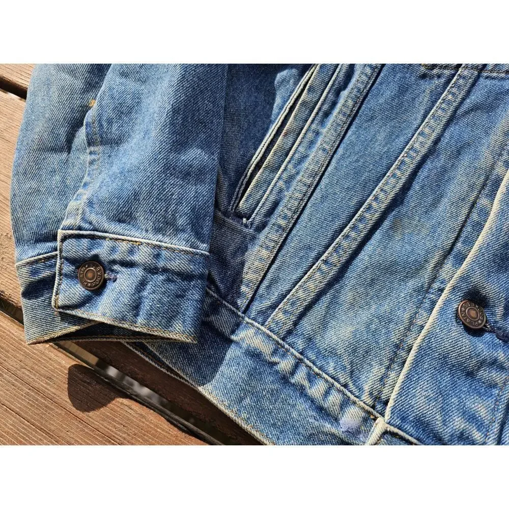 Vintage Plain Pockets Denim Jacket Grunge Trucker Type 3 Style Small Biker